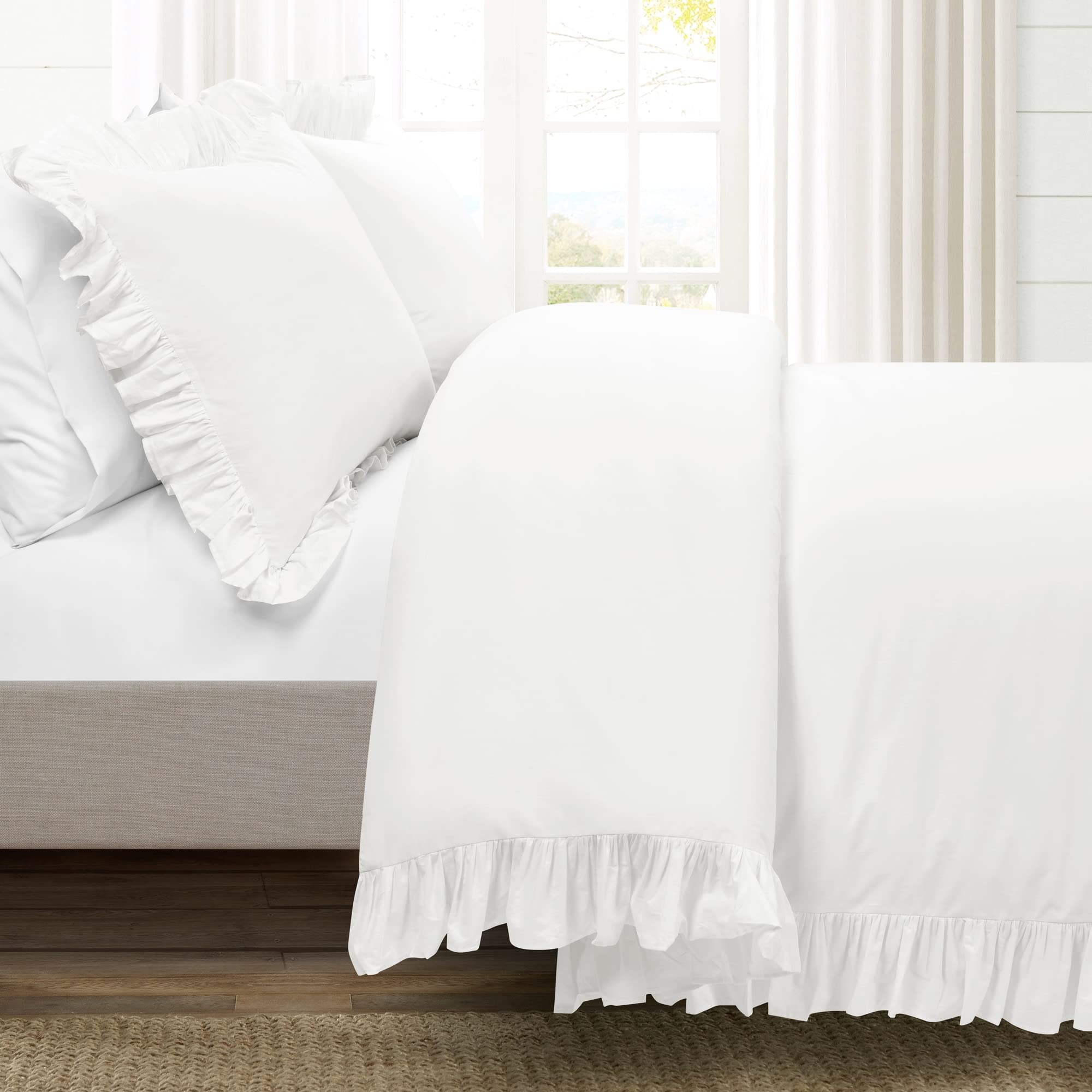 Lush Decor Reyna Ruffle 100% Cotton Duvet Cover Set - 3 Piece Cozy Ruffled Bedding Set - Timeless Elegance And Comfort - King, P